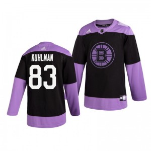 Karson Kuhlman Bruins Black Hockey Fights Cancer Practice Jersey - Sale