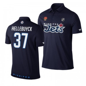 Jets 2019 Heritage Classic Navy Connor Hellebuyck Polo Shirt - Sale