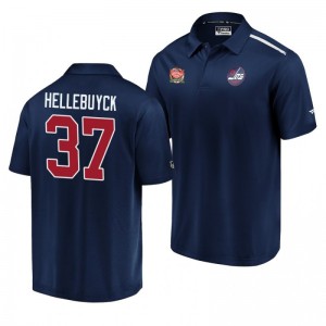 Jets 2019 Heritage Classic Navy Authentic Pro Connor Hellebuyck Polo - Sale