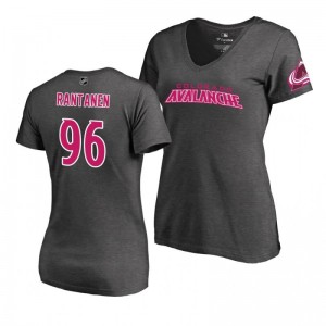 Mother's Day Colorado Avalanche Mikko Rantanen Pink Wordmark V-Neck Heather Gray T-Shirt - Sale