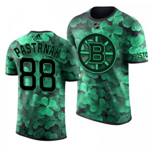Bruins David Pastrnak St. Patrick's Day Green Lucky Shamrock Adidas T-shirt - Sale