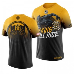 Boston Bruins Yellow Marvel Wakanda Forever David Pastrnak T-shirt - Sale