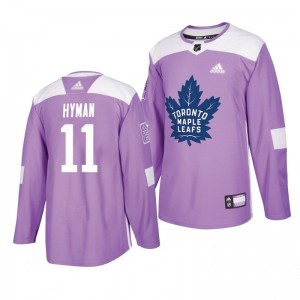 Zach Hyman Maple Leafs Lavender 2018 Hockey Fights Cancer Warmup Practice Jersey - Sale