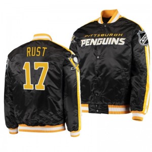 Varsity Penguins Bryan Rust Black O-Line Full-Snap Men's Jacket - Sale