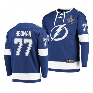 2020 Stanley Cup Playoffs Lightning Victor Hedman Jersey Hoodie Blue - Sale