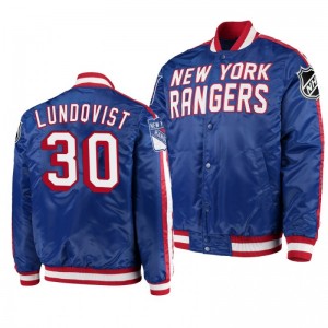 Varsity Rangers Henrik Lundqvist Blue O-Line Full-Snap Men's Jacket - Sale