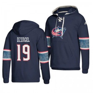 Columbus Blue Jackets Ryan Dzingel Lace-up Navy Jersey Pullover Hoodie - Sale