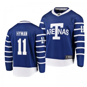Men's Toronto Arenas Zach Hyman #11 Blue Throwback Breakaway Player Jersey - Sale