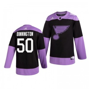 Jordan Binnington Blues Black Hockey Fights Cancer Practice Jersey - Sale