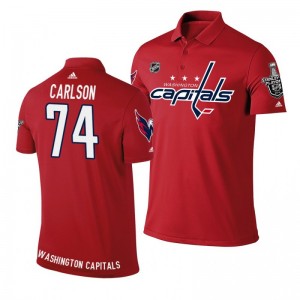 John Carlson Capitals Red Stanley Cup Adidas Polo Shirt - Sale