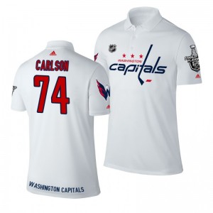 John Carlson Capitals white Stanley Cup Adidas Polo Shirt - Sale