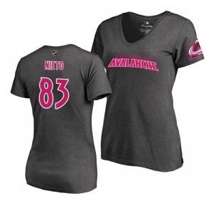 Mother's Day Colorado Avalanche Matt Nieto Pink Wordmark V-Neck Heather Gray T-Shirt - Sale