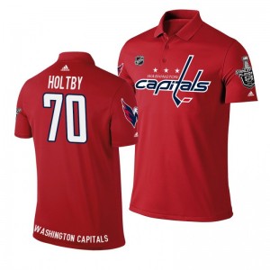 Braden Holtby Capitals Red Stanley Cup Adidas Polo Shirt - Sale