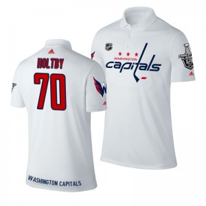 Braden Holtby Capitals white Stanley Cup Adidas Polo Shirt - Sale