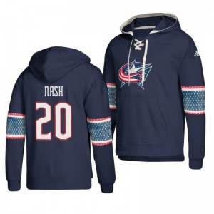 Columbus Blue Jackets Riley Nash Lace-up Navy Jersey Pullover Hoodie - Sale