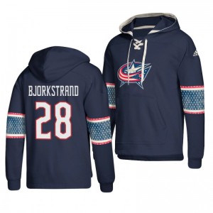 Columbus Blue Jackets Oliver Bjorkstrand Lace-up Navy Jersey Pullover Hoodie - Sale