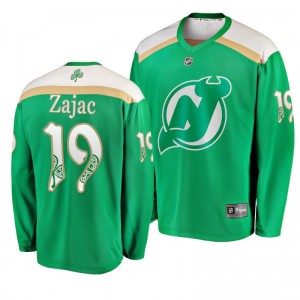 Devils Travis Zajac 2019 St. Patrick's Day Replica Fanatics Branded Jersey Green - Sale