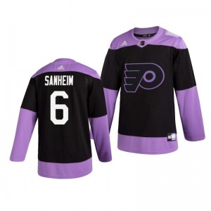 Travis Sanheim Flyers Black Hockey Fights Cancer Practice Jersey - Sale