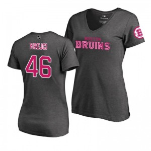 Mother's Day Boston Bruins David Krejci Pink Wordmark V-Neck Heather Gray T-Shirt - Sale