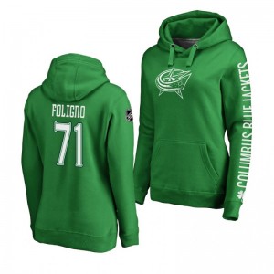 Nick Foligno Columbus Blue Jackets St. Patrick's Day Green Women's Pullover Hoodie - Sale