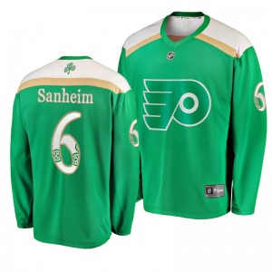 Flyers Travis Sanheim 2019 St. Patrick's Day Replica Fanatics Branded Jersey Green - Sale