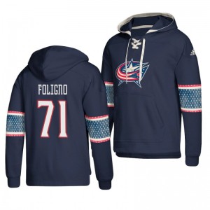 Columbus Blue Jackets Nick Foligno Lace-up Navy Adidas Jersey Pullover Hoodie - Sale