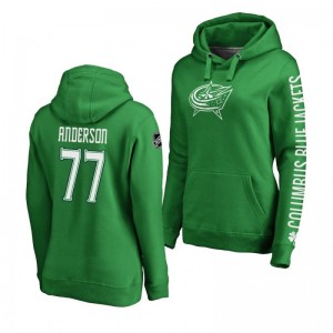 Josh Anderson Columbus Blue Jackets St. Patrick's Day Green Women's Pullover Hoodie - Sale