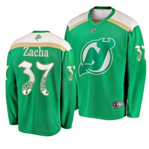 Devils Pavel Zacha 2019 St. Patrick's Day Replica Fanatics Branded Jersey Green - Sale