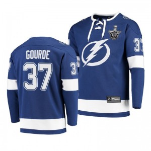 2020 Stanley Cup Playoffs Lightning Yanni Gourde Jersey Hoodie Blue - Sale