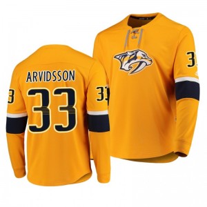 Predators Viktor Arvidsson Yellow Platinum Long Sleeve Jersey T-Shirt - Sale