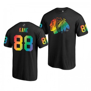 Patrick Kane Blackhawks 2019 Rainbow Pride Name and Number LGBT Black T-Shirt - Sale