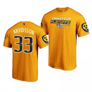 2019 Stanley Cup Playoffs Nashville Predators Viktor Arvidsson Gold Bound Body Checking T-Shirt - Sale