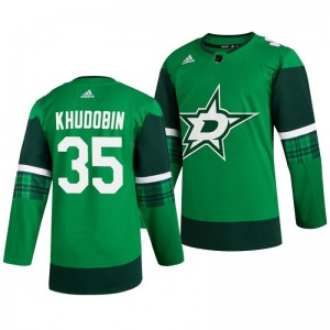 Stars Anton Khudobin 2020 St. Patrick's Day Authentic Player Green Jersey - Sale