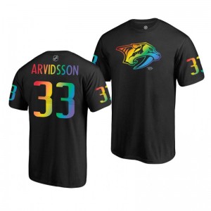 Viktor Arvidsson Predators Black Rainbow Pride Name and Number T-Shirt - Sale