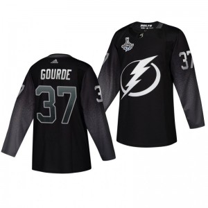 Yanni Gourde Lightning 2020 Stanley Cup Champions Jersey Black Alternate Authentic - Sale