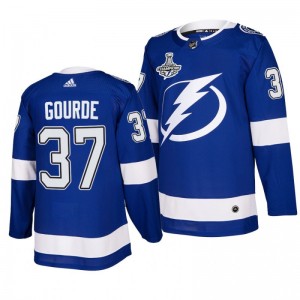 Yanni Gourde Lightning 2020 Stanley Cup Champions Jersey Blue Authentic Home - Sale