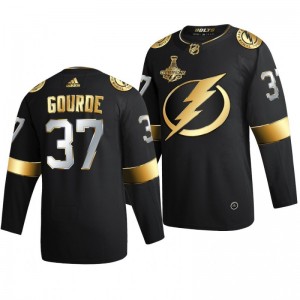 Yanni Gourde Lightning 2020 Stanley Cup Champions Jersey Black Authentic Golden Limited - Sale