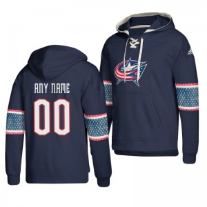 Columbus Blue Jackets Custom Lace-up Navy Jersey Pullover Hoodie - Sale