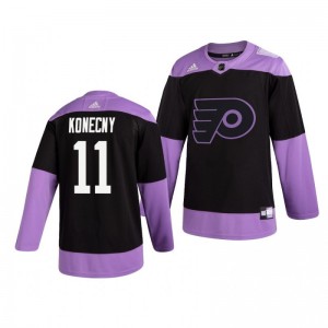 Travis Konecny Flyers Black Hockey Fights Cancer Practice Jersey - Sale