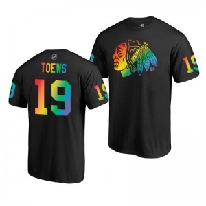 Jonathan Toews Blackhawks 2019 Rainbow Pride Name and Number LGBT Black T-Shirt - Sale