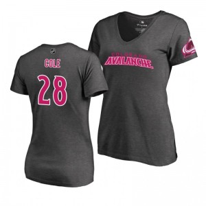 Mother's Day Colorado Avalanche Ian Cole Pink Wordmark V-Neck Heather Gray T-Shirt - Sale