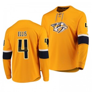 Predators Ryan Ellis Yellow Adidas Platinum Long Sleeve Jersey T-Shirt - Sale