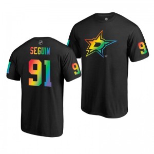 Tyler Seguin Stars 2019 Rainbow Pride Name and Number LGBT Black T-Shirt - Sale