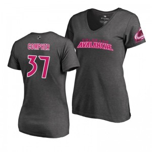 Mother's Day Colorado Avalanche J. T. Compher Pink Wordmark V-Neck Heather Gray T-Shirt - Sale