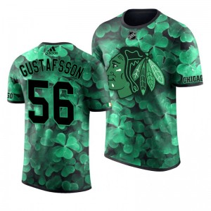 Blackhawks Erik Gustafsson St. Patrick's Day Green Lucky Shamrock Adidas T-shirt - Sale