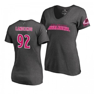 Mother's Day Colorado Avalanche Gabriel Landeskog Pink Wordmark V-Neck Heather Gray T-Shirt - Sale