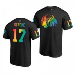 Dylan Strome Blackhawks 2019 Rainbow Pride Name and Number LGBT Black T-Shirt - Sale
