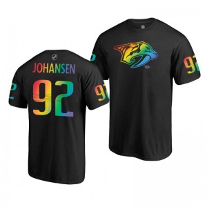 Ryan Johansen Predators Black Rainbow Pride Name and Number T-Shirt - Sale