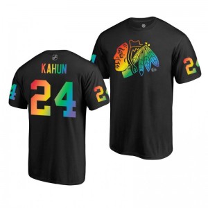 Dominik Kahun Blackhawks 2019 Rainbow Pride Name and Number LGBT Black T-Shirt - Sale