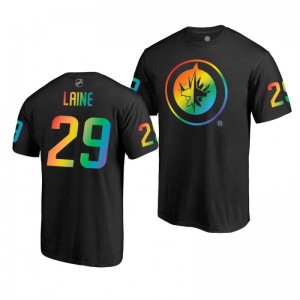 Patrik Laine Jets Name and Number LGBT Black Rainbow Pride T-Shirt - Sale